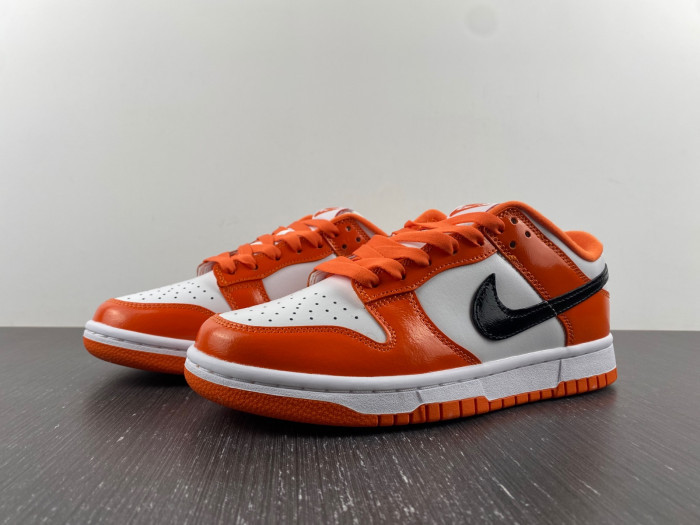 nike dunk low white orange patent black dj9955-800