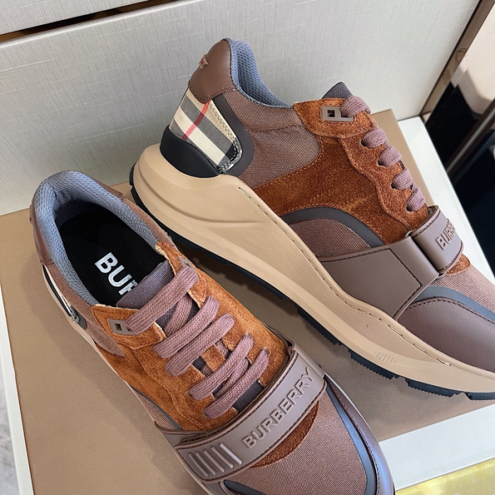 B**rry vintage check, leather and mesh sneakers