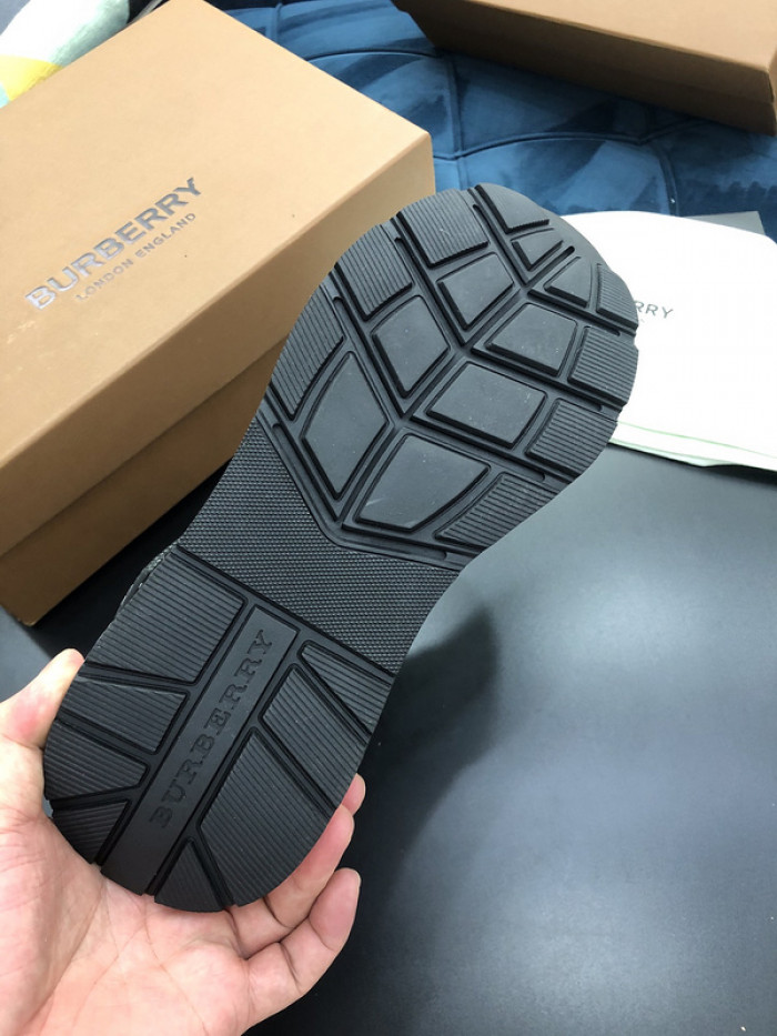 B**rry vintage check, leather and mesh sneakers