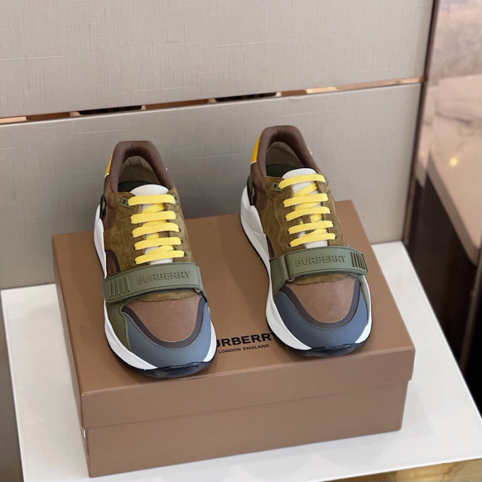 B**rry vintage check, leather and mesh sneakers