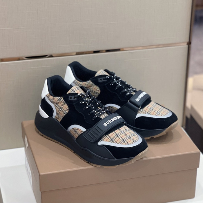 B**rry vintage check, leather and mesh sneakers