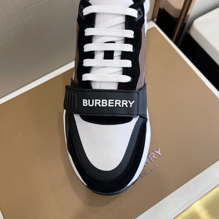 B**rry vintage check, leather and mesh sneakers