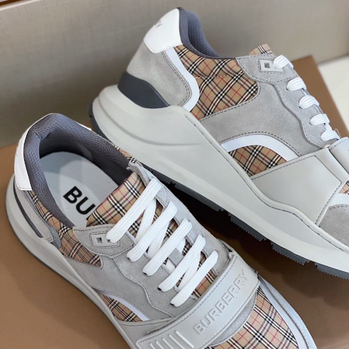 B**rry vintage check, leather and mesh sneakers